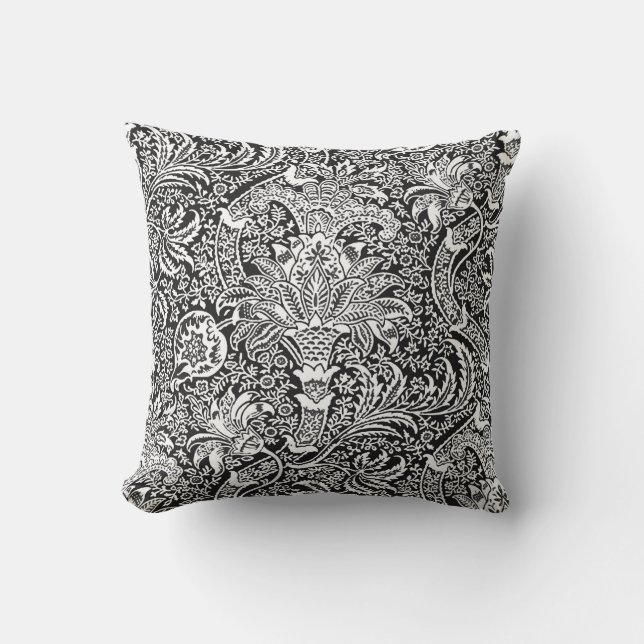 Coussin William Morris Indien, noir et blanc (Recto)