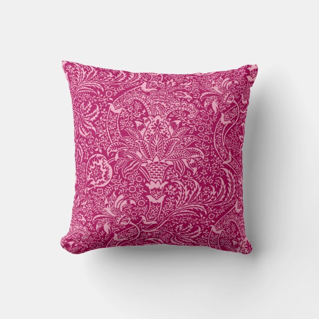 Coussin William Morris indien, rose fuchsia profond (Recto)