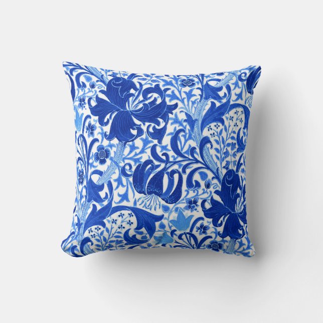 Coussin William Morris Iris et Lily, Cobalt Blue (Recto)