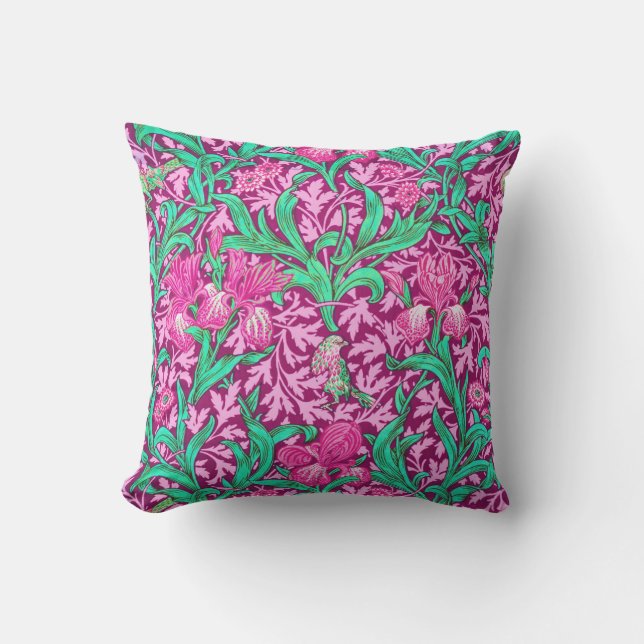 Coussin William Morris Irises, Fuchsia Pink and Wine (Recto)