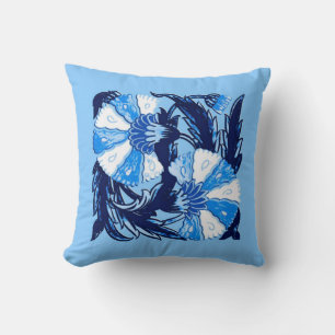 Coussin William Morris Jacobean, marine et bleu clair