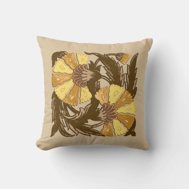 Coussin William Morris Jacobean, Mustard Gold et Brown (Recto)