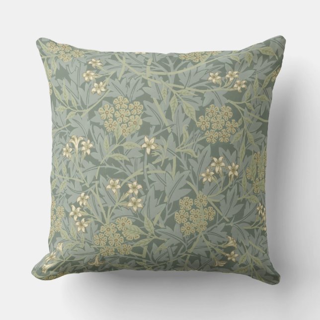 Coussin William Morris Jasmine Bleu Vert Art Botanique (Recto)