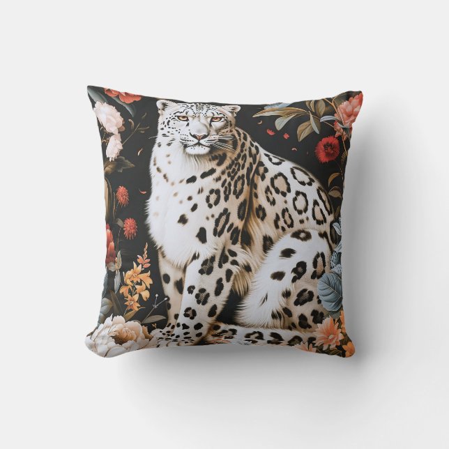 Coussin William Morris Leopard Blanc Avec Floral (Recto)