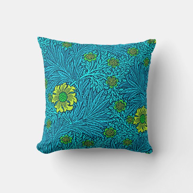 Coussin William Morris Marigold, Turquoise & Cobalt Blue (Recto)