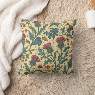 Coussin William Morris motif floral écossais vintage