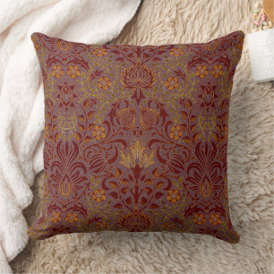 Coussin William Morris Persan Floral Bourgogne Rouge Marro
