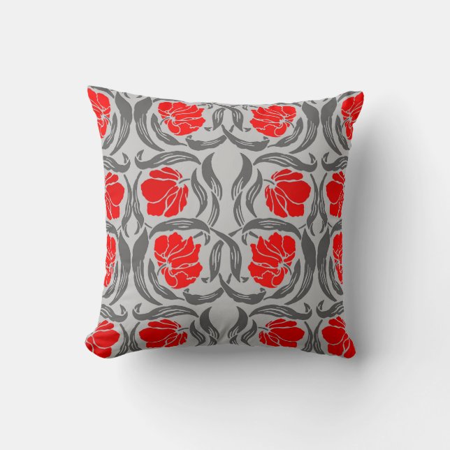 Coussin William Morris Pimpernel, Silver Grey et Red (Recto)