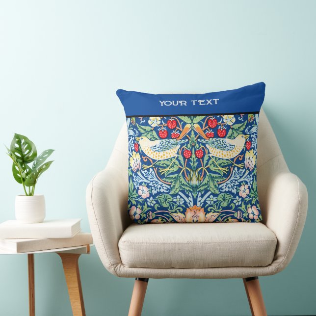 Coussin William Morris' Print : Strawberry Thief, Blue (Chaise)