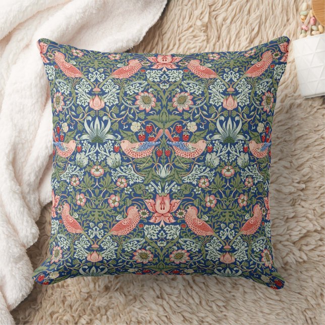 Coussin William Morris Strawberry Thief Corail Marine (Couverture)