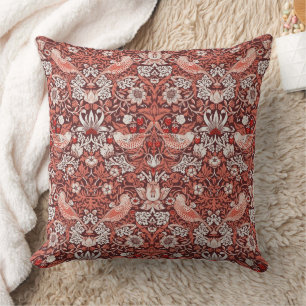 Coussin William Morris Strawberry Thief Oiseau en Terracot