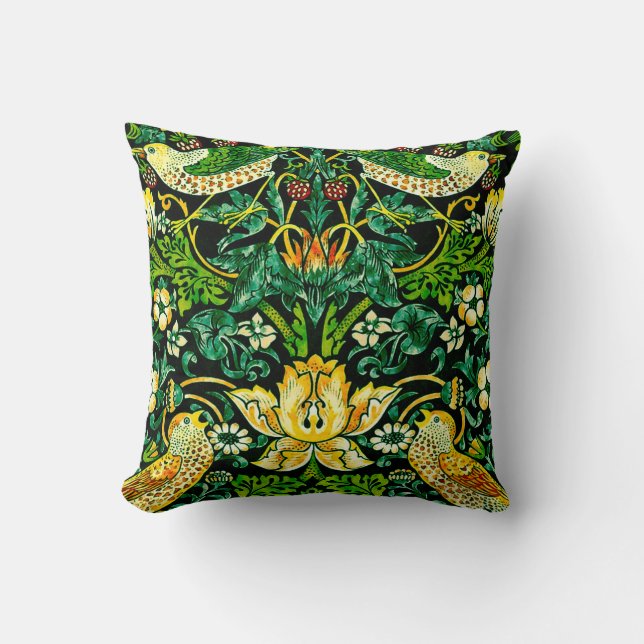 Coussin William Morris Strawberry Thief Vert Et Orange (Recto)
