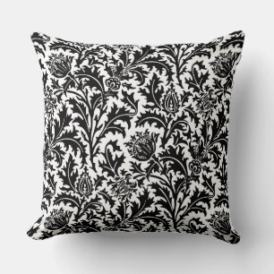 Coussin William Morris Thistle Damask, noir sur blanc