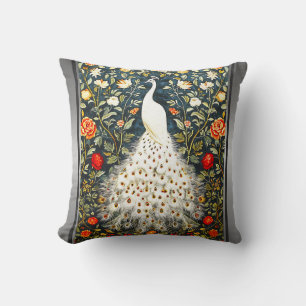 Coussin William Morris White Peacock Art Déco Argent