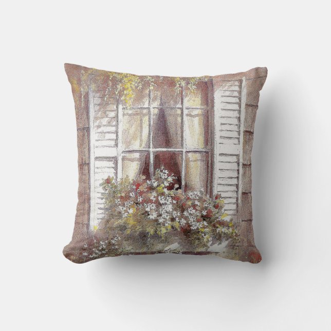 Coussin WIndows, Shutters, Fleurs, Printemps Beau (Recto)
