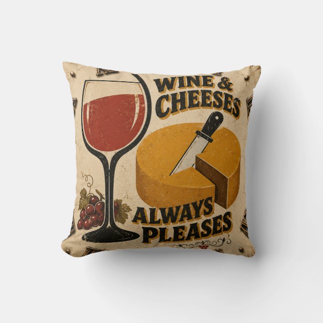 Coussin Wine and Cheese Always Pleases Rustic Kitchen  (Recto)