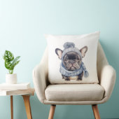 Coussin Winter Bulldog Baby in Blue Cap and Scarf  (Chaise)