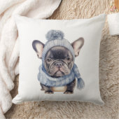 Coussin Winter Bulldog Baby in Blue Cap and Scarf  (Couverture)