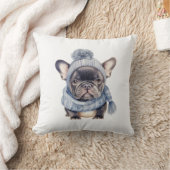 Coussin Winter Bulldog Baby in Blue Cap and Scarf (Couverture)