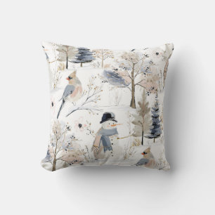 Coussin Winter Wonderland Snowman et Bird Motif