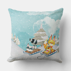 Coussin Winter Woodland Friends -Fox Hedgehog Illustration