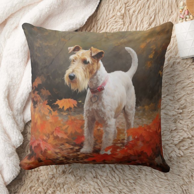 Coussin Wirefox Terrier en Feuilles d'Automne Tomber Inspi (Couverture)