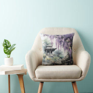 Coussin Wisteria Tree et le temple asiatique