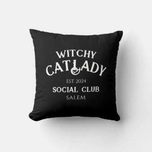 Coussin Witchy Cat Lady Social Club Custom Est. Date Noir