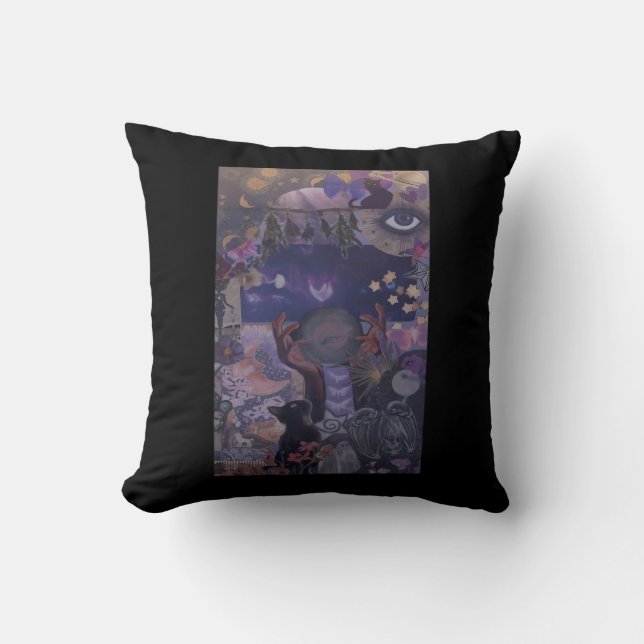 Coussin Witchy Whimsigoth Esthétique Avec Chats (Recto)