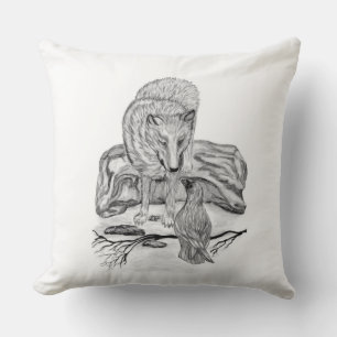Coussin Wolf and Raven black and white design