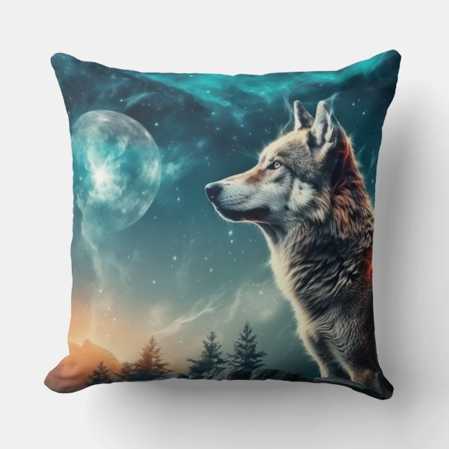 Coussin Wolf Animal Wilderness Mur Art coloré (Recto)