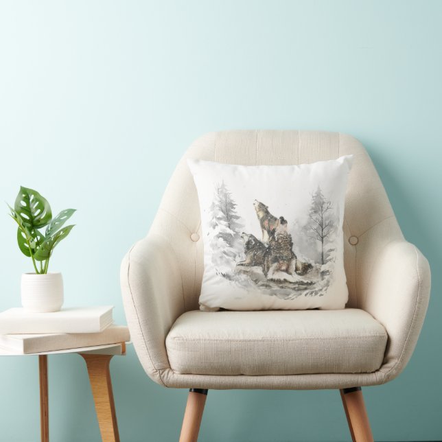 Coussin Wolf Pack Howling Chanson d'hiver Chorus Animal Ar (Chaise)