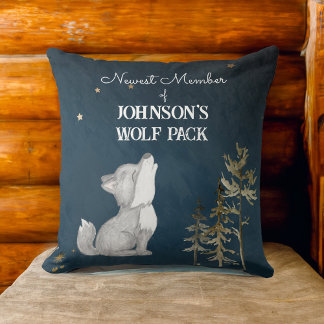 Coussin Wolf pack nouveau membre nom personnalisé bébé