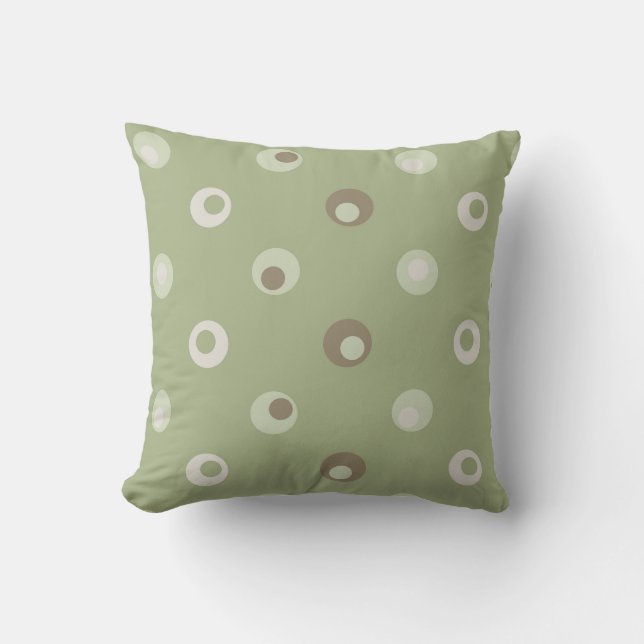 Coussin Wonky Retro Pois, Sage, Avocado, Tan (Recto)