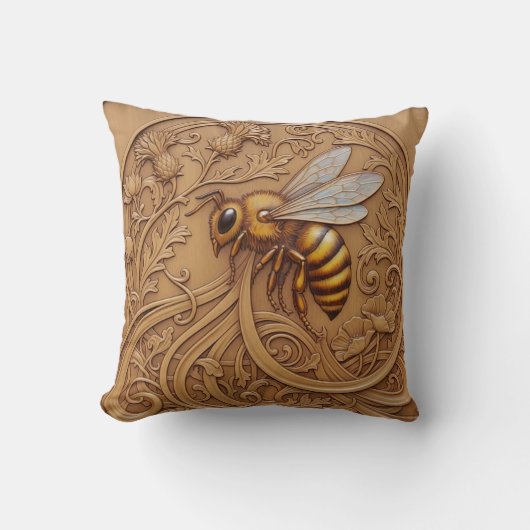 Coussin Wood carving effect Throw Cushion big bee (Recto)