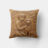 Coussin Wood carving effect Throw Cushion boy and dog (Verso)
