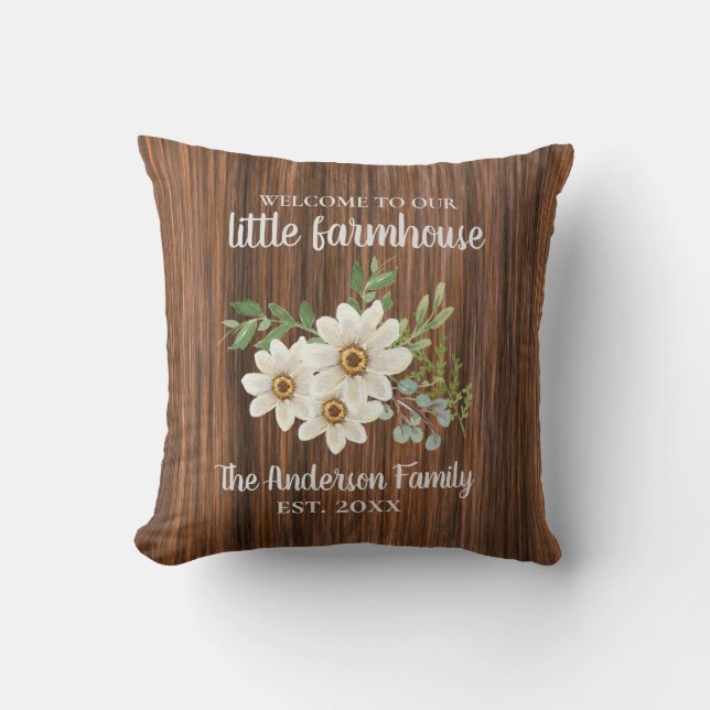 Coussin Wood Daisy Nom de famille Est.Mariage Ferme  (Recto)