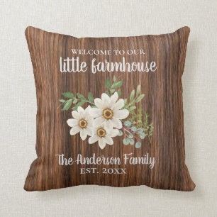 Coussin Wood Daisy Nom de famille Est.Mariage Ferme 