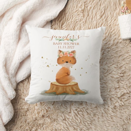 Coussin Woodland Animal Fox Baby Shower Botanical Design (Couverture)