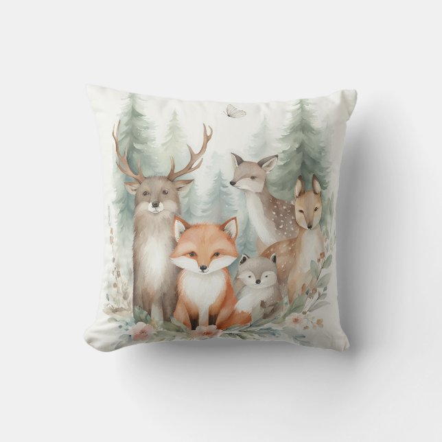 Coussin Woodland Watercolor Animals (Recto)