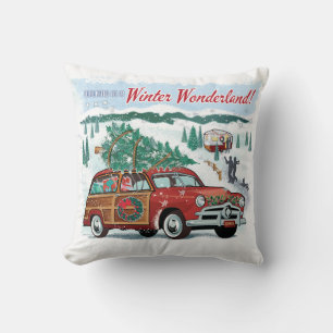 Coussin Woody Wagon Retro Noël