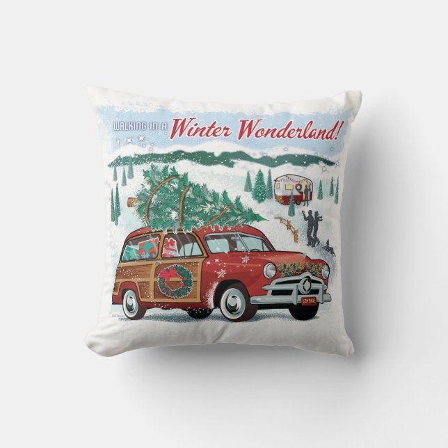 Coussin Woody Wagon Retro Noël (Recto)