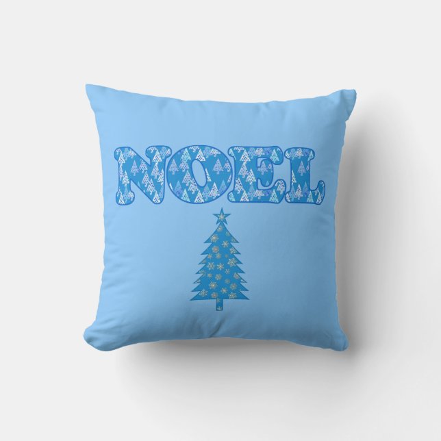 Coussin Word Art - Noel avec Arbres Bleu clair (Recto)