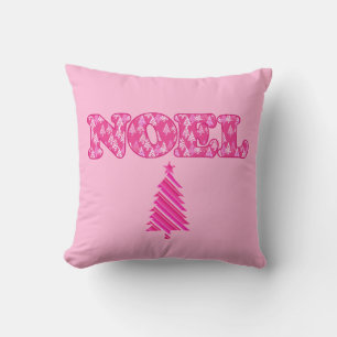 Coussin Word Art - Noel dans les arbres rose Fuchsia