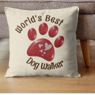 Coussin Worlds Best Dog Walker Empreinte de patte Animal C