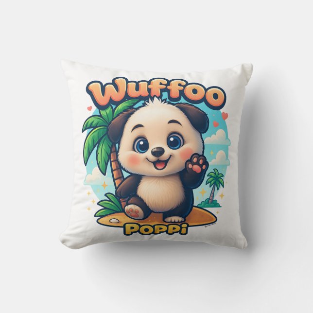 Coussin Wuffoo Poppi Cute Kawaii Puppy Tropical Island  (Recto)