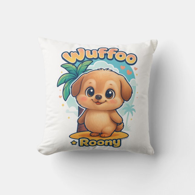 Coussin Wuffoo Roony Cute Kawaii Puppy Tropical Island (Recto)