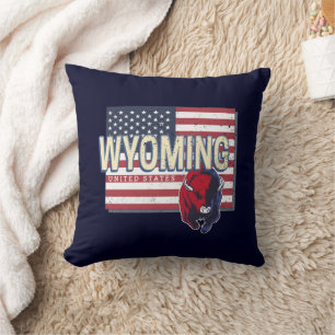 Coussin Wyoming États-Unis Retro State Carte Vintage États