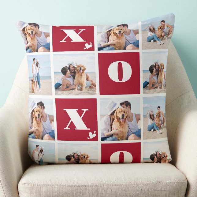 Coussin XOXO Bold Modern 12 Photo Collage Valentines Day (Créateur téléchargé)