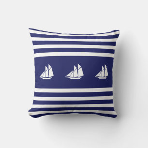 Coussin Yachts modernes sur Bleu & Blanc rayé